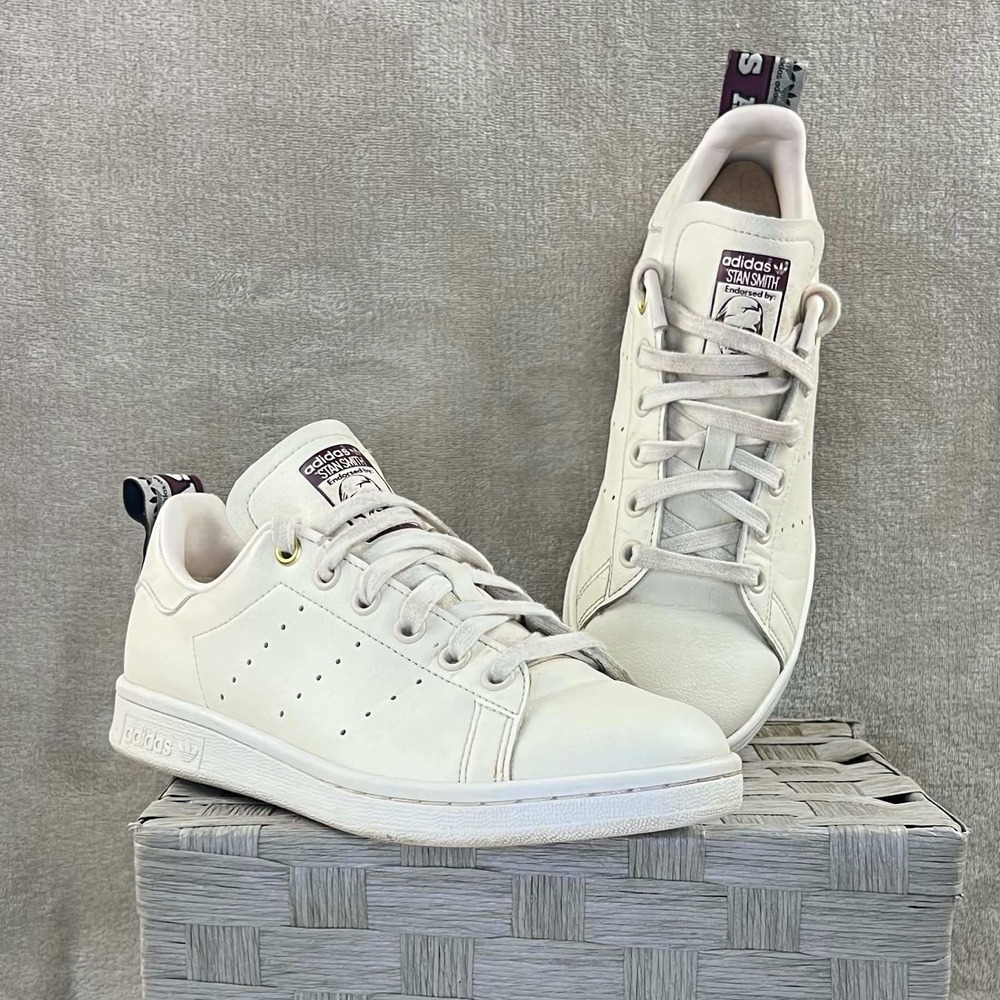 Adidas Stan Smith Off White Collegiate Burgundy Sneakers H00631 Mens 6 Womens 7